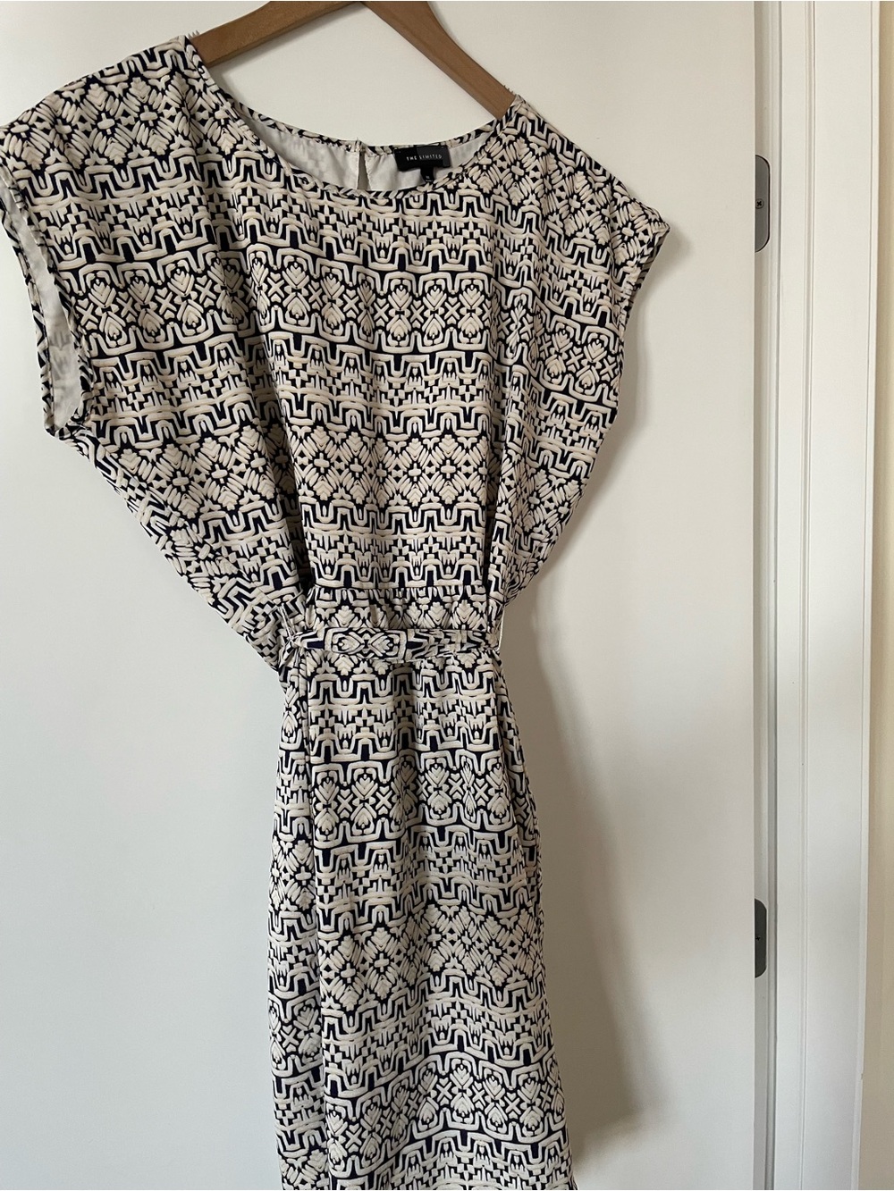 The Limited Navy & Cream Geometric Dress with Waist Tie